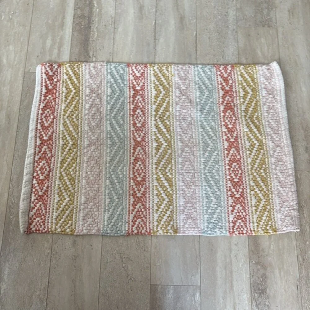Banded Striped Western Woven Bath Rug Boho Decor